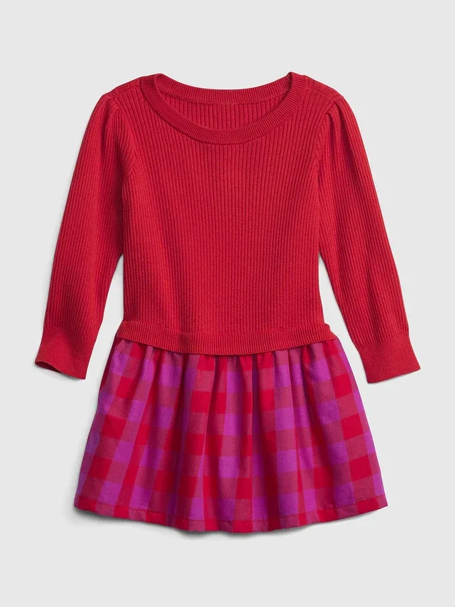 Pullover aus geripptem Strick und verschiedenen Materialien für Kleinkinder