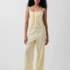 Pyjama-Hose aus Leinenmischung mit Spitzenbesatz