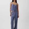 Pyjama-Hose aus Leinenmischung mit Spitzenbesatz