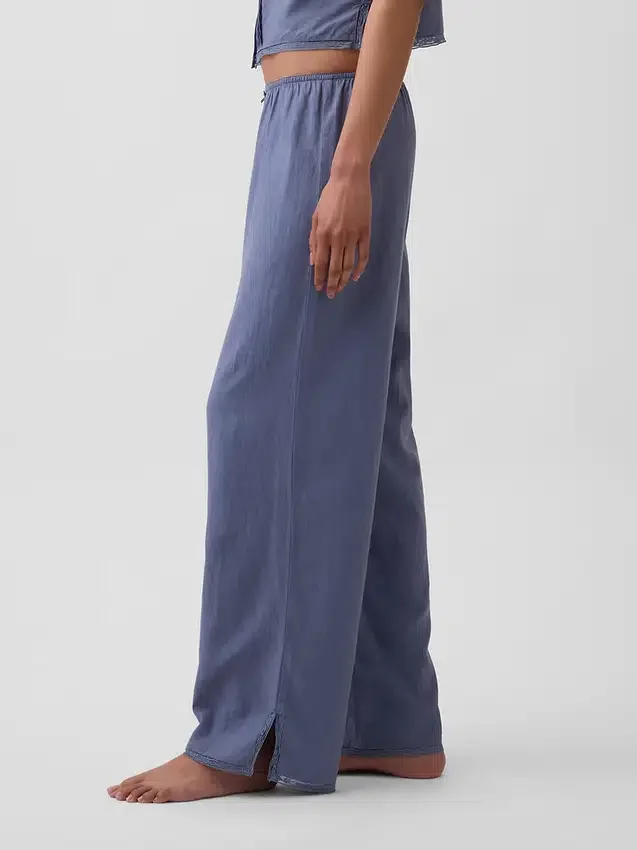 Pyjama-Hose aus Leinenmischung mit Spitzenbesatz