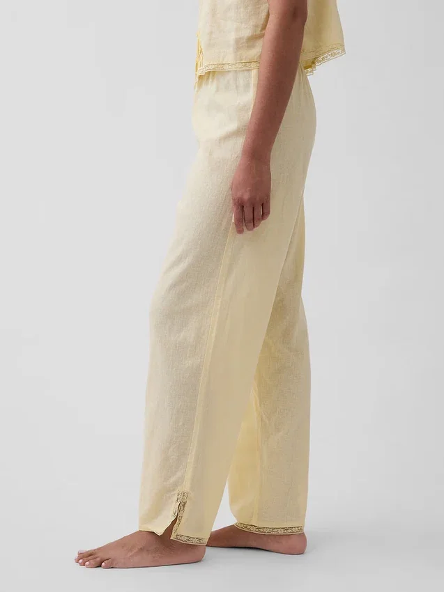 Pyjama-Hose aus Leinenmischung mit Spitzenbesatz