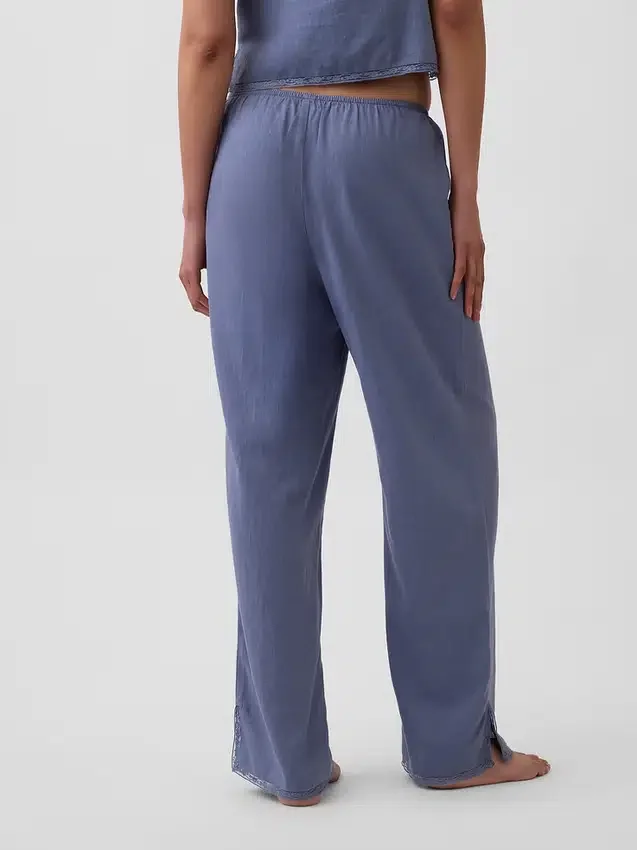 Pyjama-Hose aus Leinenmischung mit Spitzenbesatz