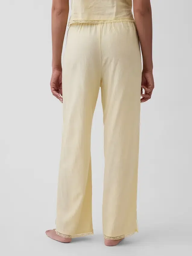 Pyjama-Hose aus Leinenmischung mit Spitzenbesatz