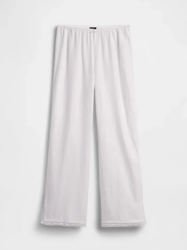 Pyjama-Hose aus Leinenmischung mit Spitzenbesatz