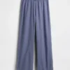 Pyjama-Hose aus Leinenmischung mit Spitzenbesatz