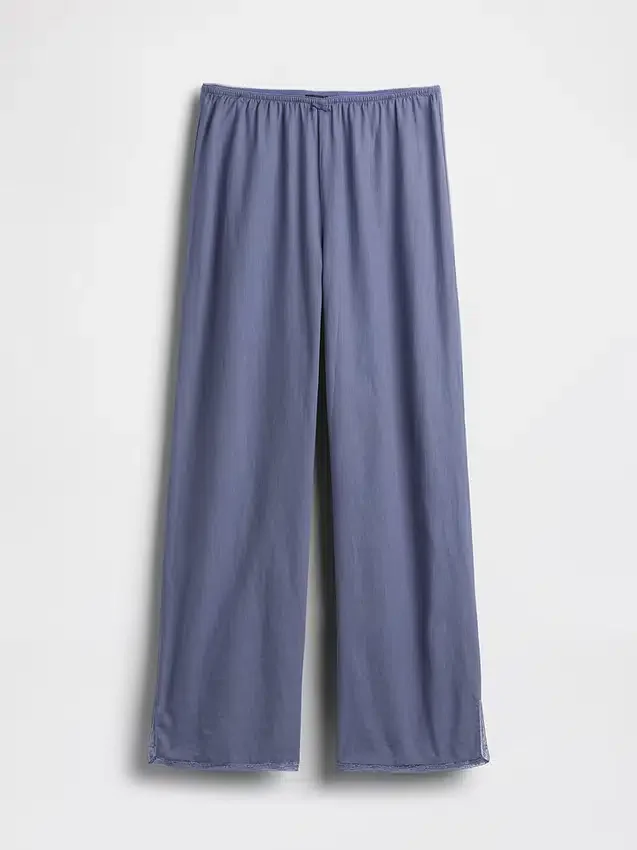 Pyjama-Hose aus Leinenmischung mit Spitzenbesatz