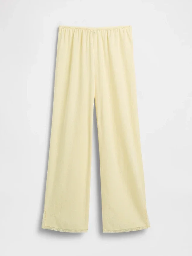 Pyjama-Hose aus Leinenmischung mit Spitzenbesatz