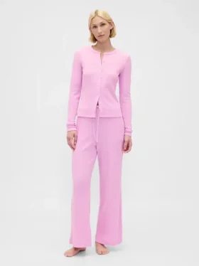 Pyjama-Hose mit weitem Bein im Waffelmuster