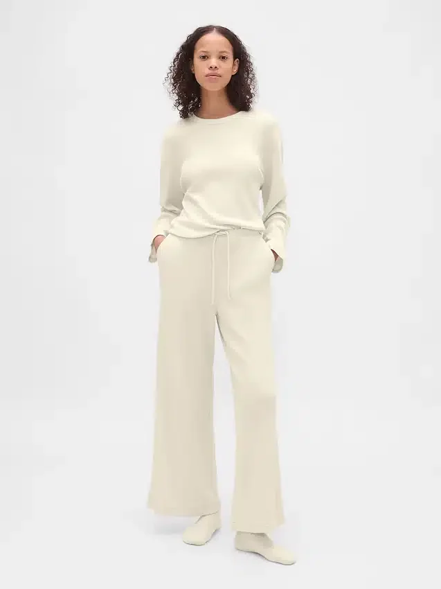 Pyjama-Hose mit weitem Bein im Waffelmuster