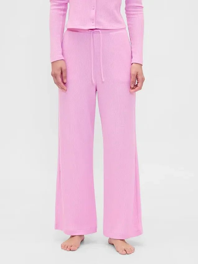 Pyjama-Hose mit weitem Bein im Waffelmuster