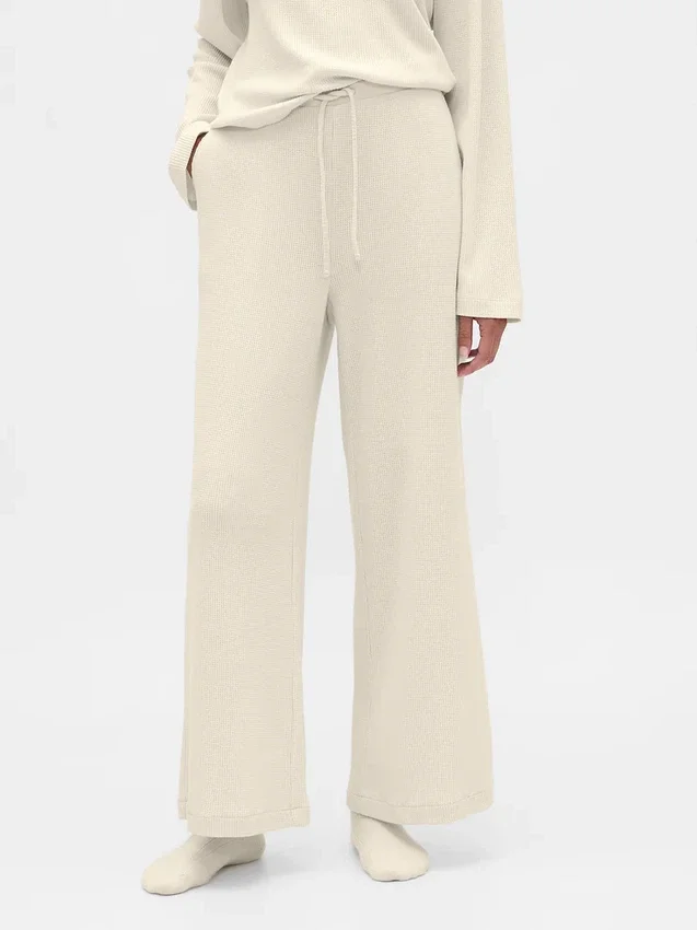 Pyjama-Hose mit weitem Bein im Waffelmuster