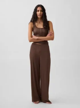 Pyjama-Hose mit weitem Bein und Mini-Rippmuster