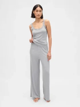 Pyjama-Hose mit weitem Bein und Mini-Rippmuster