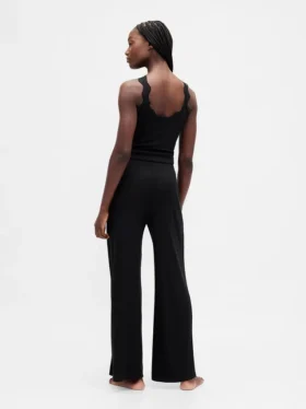 Pyjama-Hose mit weitem Bein und Mini-Rippmuster