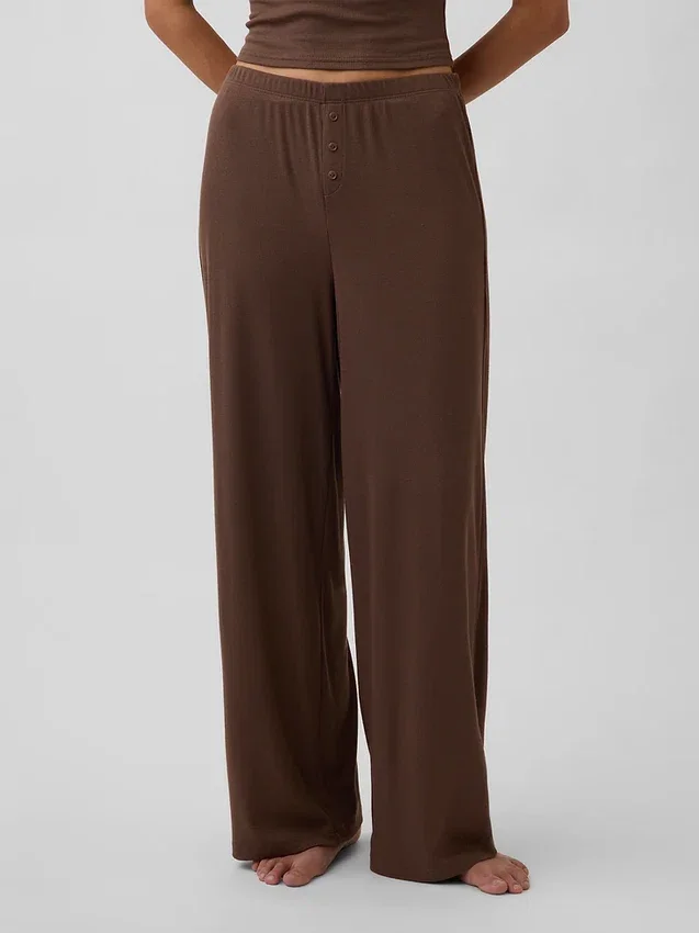 Pyjama-Hose mit weitem Bein und Mini-Rippmuster