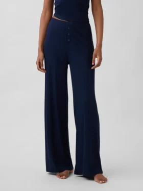 Pyjama-Hose mit weitem Bein und Mini-Rippmuster