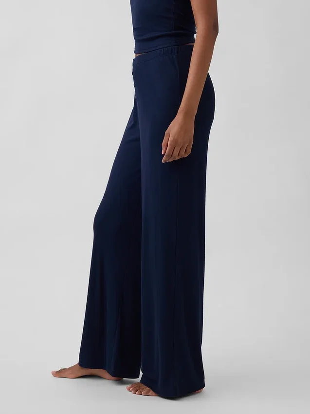 Pyjama-Hose mit weitem Bein und Mini-Rippmuster