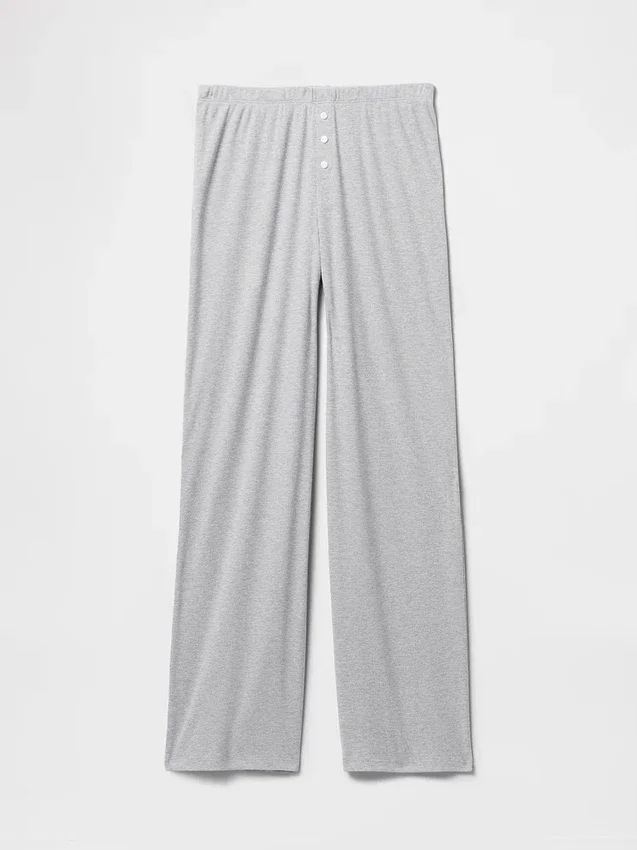 Pyjama-Hose mit weitem Bein und Mini-Rippmuster