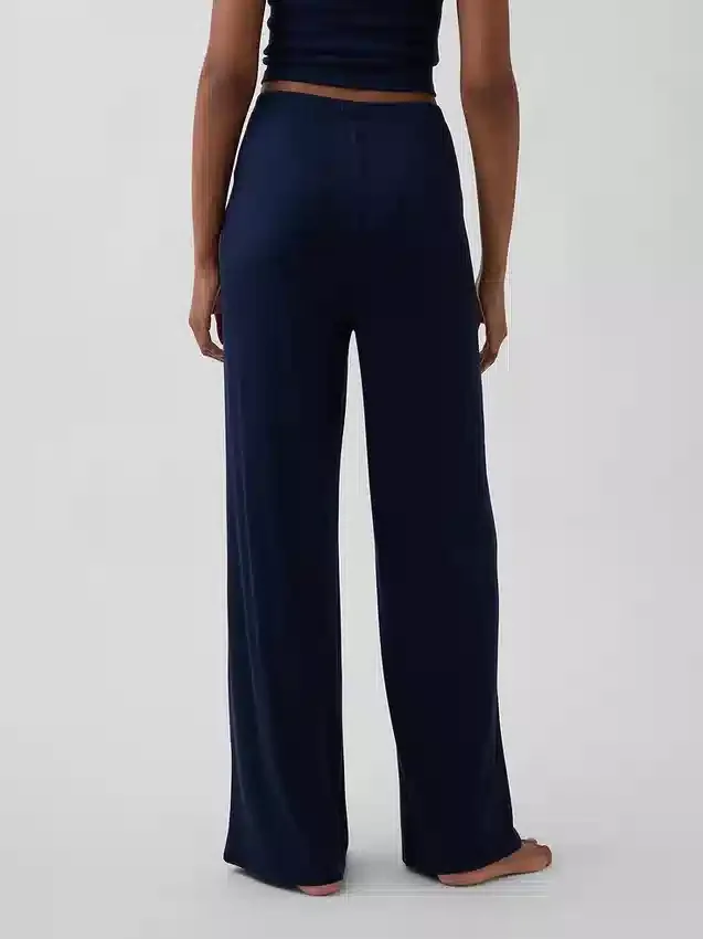 Pyjama-Hose mit weitem Bein und Mini-Rippmuster