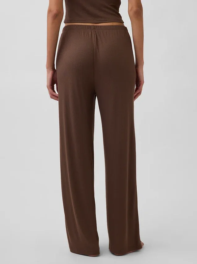 Pyjama-Hose mit weitem Bein und Mini-Rippmuster