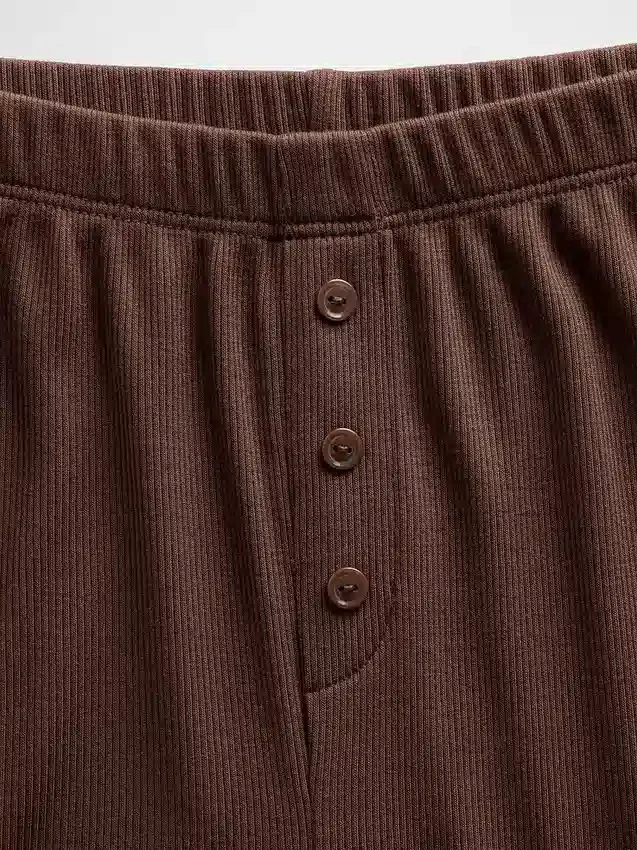 Pyjama-Hose mit weitem Bein und Mini-Rippmuster
