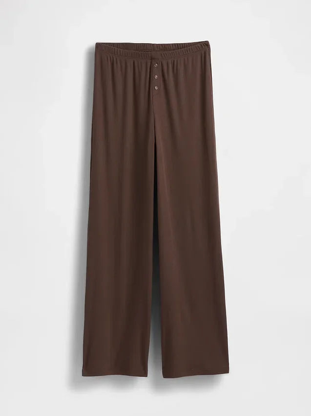 Pyjama-Hose mit weitem Bein und Mini-Rippmuster