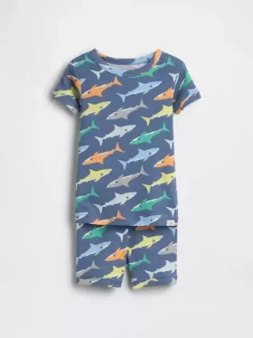 Pyjama-Set für Baby & Kleinkind aus gebürsteter Bio-Baumwolle mit Hai-Motiv in Form von Shorts