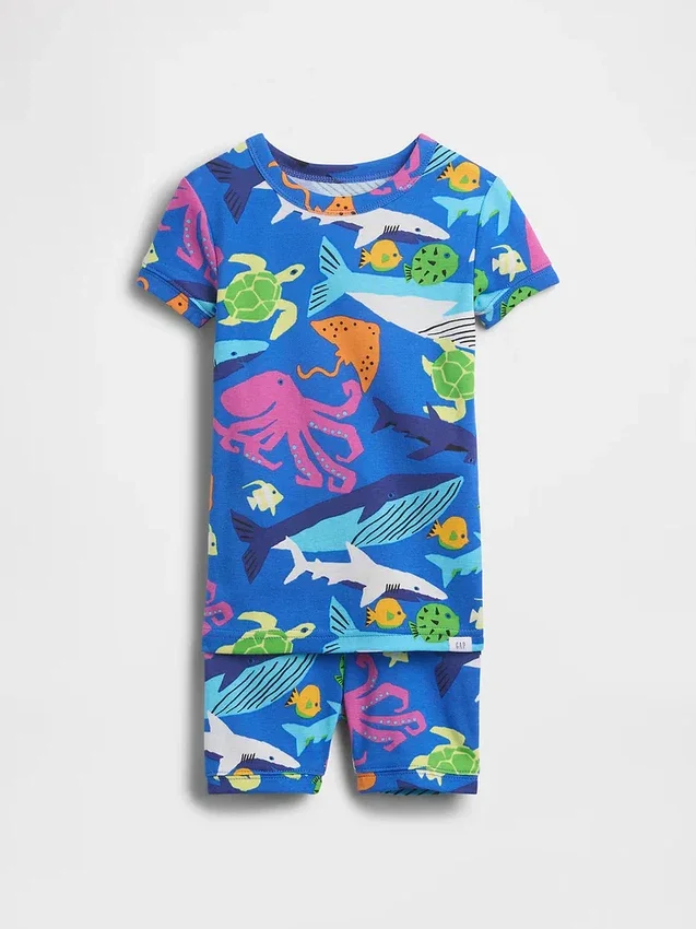 Pyjama-Set für Baby & Kleinkind aus gebürsteter Bio-Baumwolle mit Meeresbewohner-Motiv