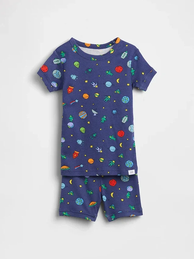 Pyjama-Set für Baby & Kleinkind aus gebürsteter Bio-Baumwolle mit Weltraum-Aliens-Motiv