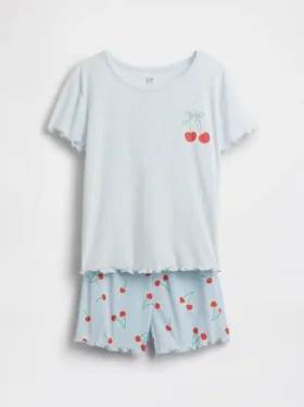 Pyjama-Set für Kinder aus recyceltem Rippstrick-Material in Form von Shorts