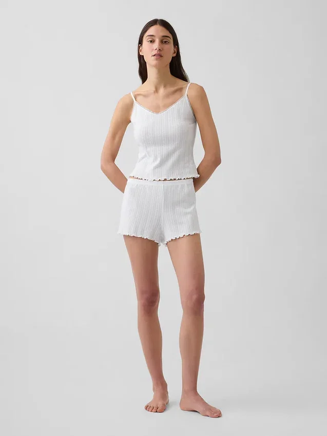 Pyjama-Shorts aus Pointelle-Strick mit gewelltem Saum