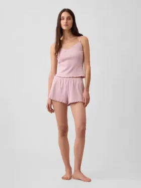 Pyjama-Shorts aus Pointelle-Strick mit gewelltem Saum