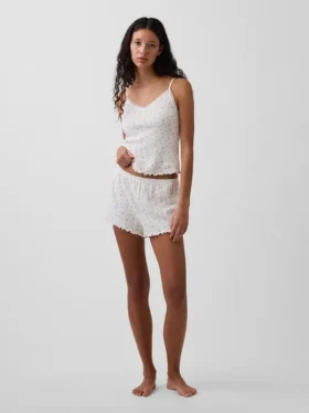 Pyjama-Shorts aus Pointelle-Strick mit gewelltem Saum