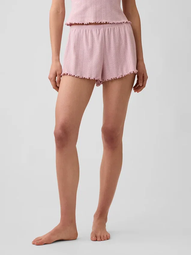Pyjama-Shorts aus Pointelle-Strick mit gewelltem Saum