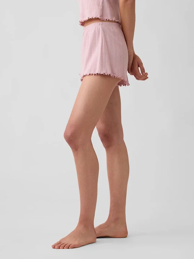 Pyjama-Shorts aus Pointelle-Strick mit gewelltem Saum