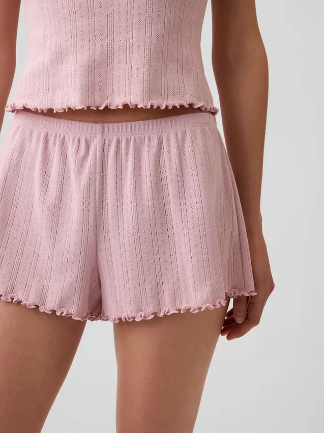 Pyjama-Shorts aus Pointelle-Strick mit gewelltem Saum