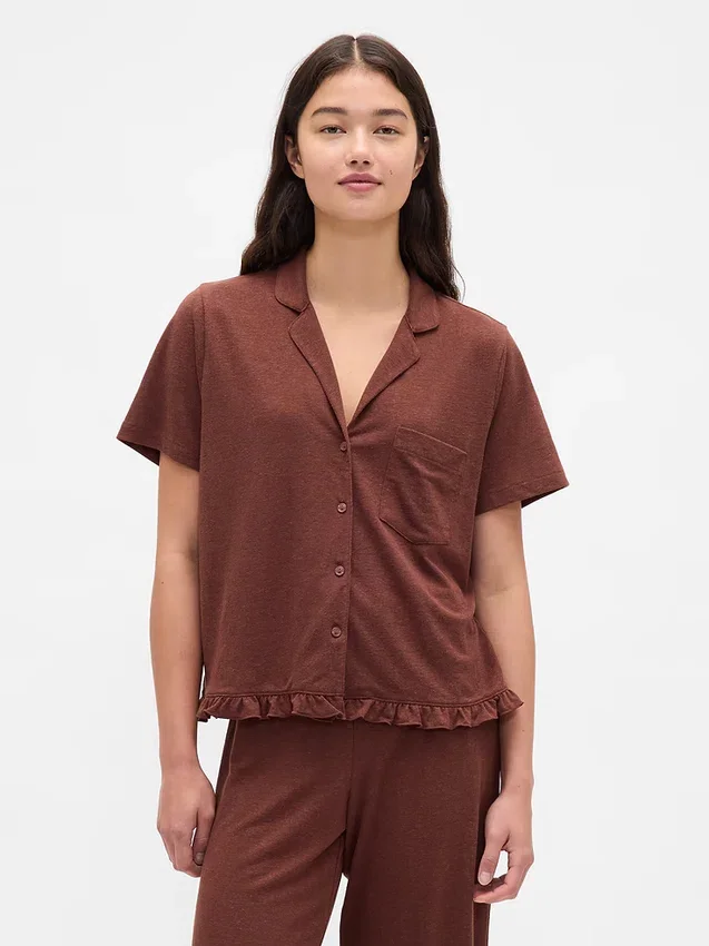Pyjamahemd mit Rüschen