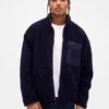 Recycelte Sherpa-Jacke mit übergroßem Logo und Reißverschluss