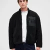 Recycelte Sherpa-Jacke mit übergroßem Logo und Reißverschluss