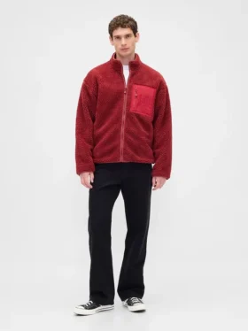 Recycelte Sherpa-Jacke mit übergroßem Logo und Reißverschluss
