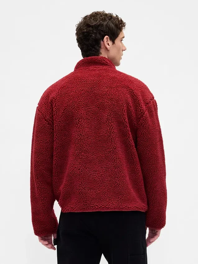 Recycelte Sherpa-Jacke mit übergroßem Logo und Reißverschluss