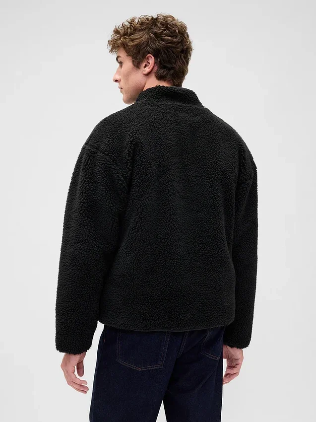 Recycelte Sherpa-Jacke mit übergroßem Logo und Reißverschluss