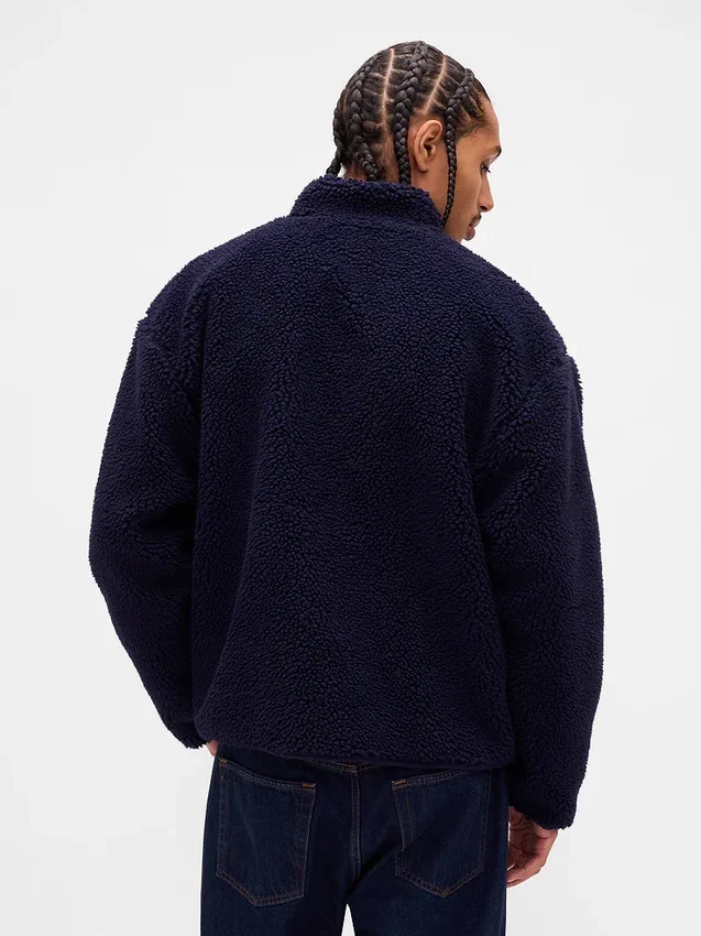 Recycelte Sherpa-Jacke mit übergroßem Logo und Reißverschluss