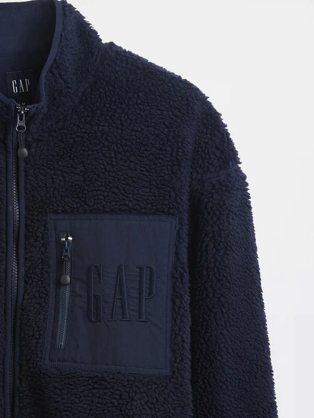 Recycelte Sherpa-Jacke mit übergroßem Logo und Reißverschluss