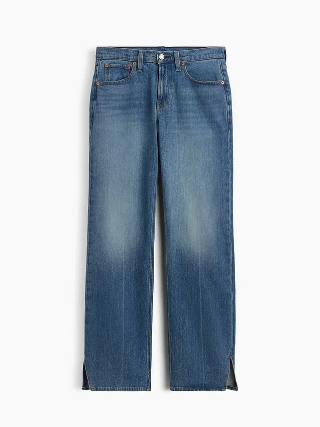 Relaxed Straight Jeans mit mittlerer Leibhöhe und gespaltenem Saum