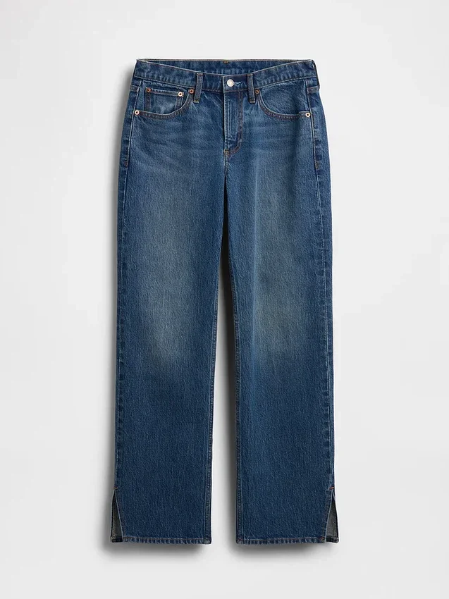 Relaxed Straight Jeans mit mittlerer Leibhöhe und gespaltenem Saum