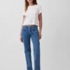 Relaxed Straight-Jeans mit mittlerer Leibhöhe und Stickerei