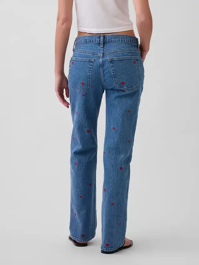 Relaxed Straight-Jeans mit mittlerer Leibhöhe und Stickerei