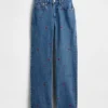 Relaxed Straight-Jeans mit mittlerer Leibhöhe und Stickerei