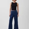 Sailor-Jeans mit hoher Leibhöhe, weitem Bein und Knöchellänge